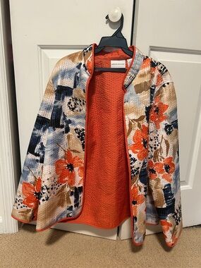 Alfred Dunner Orange Floral Quilted Blazer Jacket